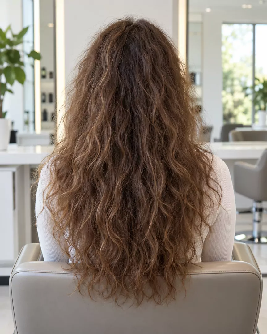 Antes: cabelo com volume e frizz